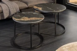 Rundes 2er Set Couchtische ELEGANCE 75cm schwarz gold sand Aurora Oro Keramik