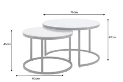 Rundes 2er Set Couchtische ELEGANCE 75cm weiß Keramik schwarz Metall