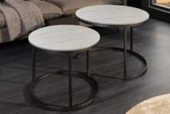 Rundes 2er Set Couchtische ELEGANCE 75cm weiß Keramik schwarz Metall