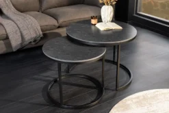 Rundes 2er Set Couchtische ELEGANCE 75cm anthrazit Keramik schwarz Metall