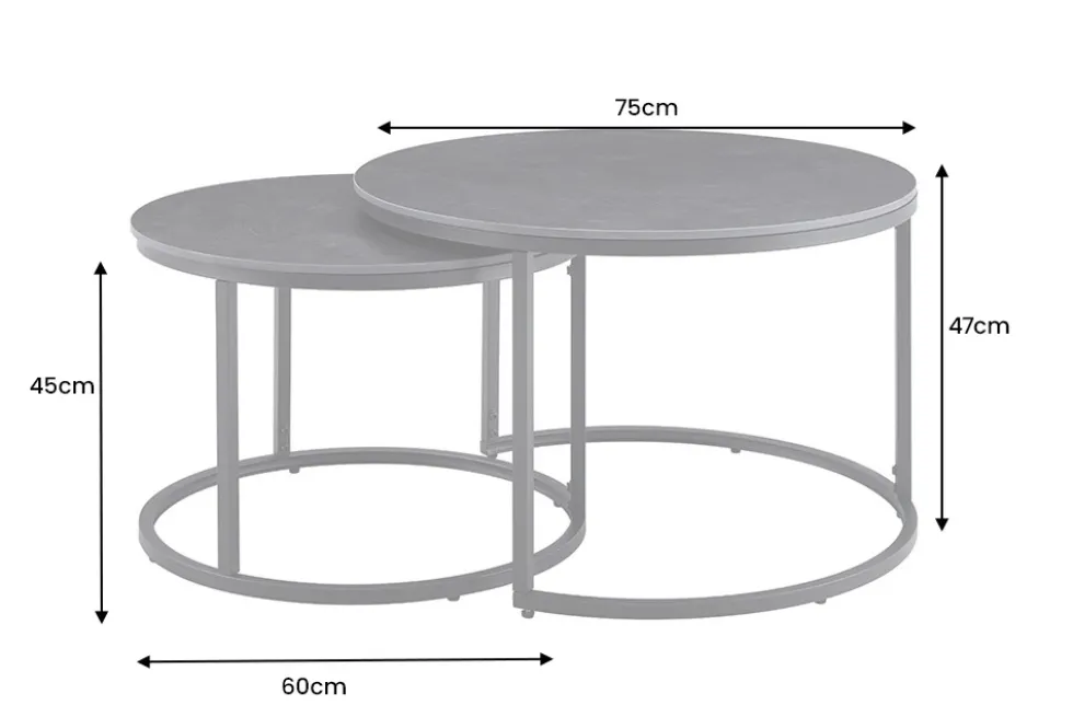 Rundes 2er Set Couchtische ELEGANCE 75cm anthrazit Keramik schwarz Metall