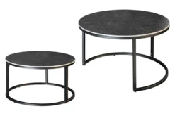 Rundes 2er Set Couchtische ELEGANCE 75cm anthrazit Keramik schwarz Metall