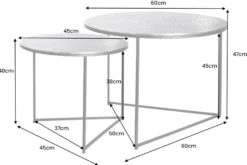 Rundes 2er Set Couchtisch ELEMENTS 60cm silber antik Krokodil-Design handmade