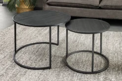 Rundes 2er Set Couchtische MOUNTAIN SOUL 60cm schwarz Naturstein Design Metall