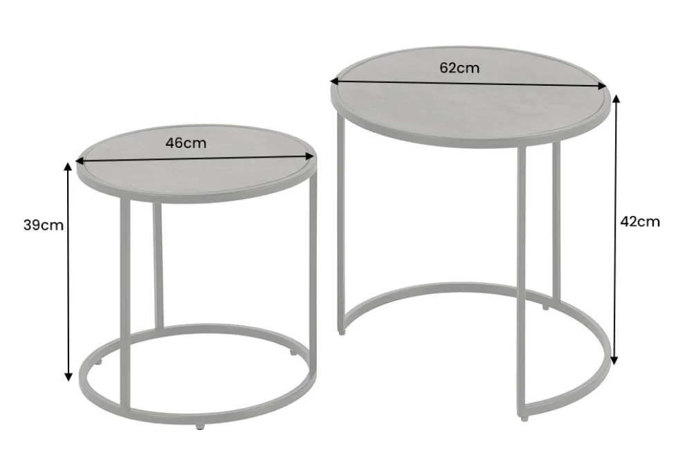 Rundes 2er Set Couchtische MOUNTAIN SOUL 60cm schwarz Naturstein Design Metall