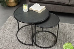 Rundes 2er Set Couchtische MOUNTAIN SOUL 60cm schwarz Naturstein Design Metall
