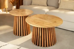 Rundes 2er Set Couchtische VALHALLA WOOD 70cm natur braun Akazie Massivholz