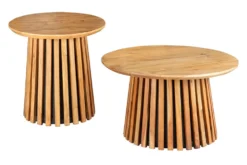 Rundes 2er Set Couchtische VALHALLA WOOD 70cm natur braun Akazie Massivholz