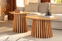 Rundes 2er Set Couchtische VALHALLA WOOD 70cm natur braun Akazie Massivholz