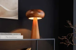 Runde Tischlampe ALVA 40cm natur Akazienholz Eisen Tischleuchte