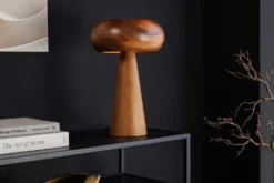 Runde Tischlampe ALVA 40cm natur Akazienholz Eisen Tischleuchte