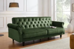 Schlafsofa MAISON BELLE AFFAIRE 220cm moosgrün Vogue Seiden Samtstoff 3-Sitzer