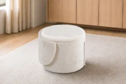 Sessel LUNA 65cm beige Bouclé Polsterhocker mit klappbarer Rückenlehne und Stauraum