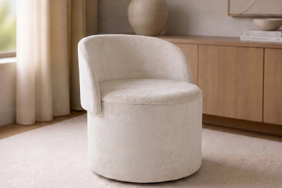 Sessel LUNA 65cm beige Bouclé Polsterhocker mit klappbarer Rückenlehne und Stauraum