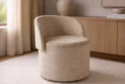 Sessel LUNA 65cm champagner greige Bouclé Polsterhocker mit klappbarer Rückenlehne und Stauraum