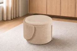 Sessel LUNA 65cm champagner greige Bouclé Polsterhocker mit klappbarer Rückenlehne und Stauraum