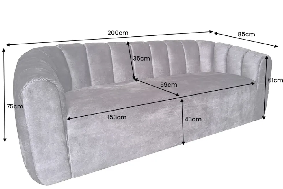 3-Sitzer Sofa BABYLON 200cm champagner beige Samt mit Ziersteppung