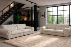 3-Sitzer Sofa SIXTH SENSE 210cm beige Bouclé-Strickstoff mit Nosagfederung und Daunenfedern