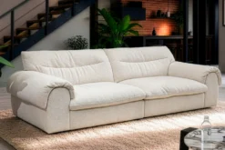 4-Sitzer Sofa SIXTH SENSE 245cm beige Bouclé-Strickstoff mit Nosagfederung und Daunenfedern