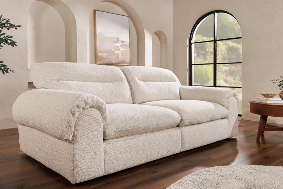 4-Sitzer Sofa SIXTH SENSE 245cm beige Bouclé-Strickstoff mit Nosagfederung und Daunenfedern
