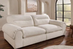 4-Sitzer Sofa SIXTH SENSE 245cm beige Bouclé-Strickstoff mit Nosagfederung und Daunenfedern