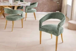 Skandinavischer Stuhl BOUTIQUE grün Strukturstoff brushed champagner gold Metall
