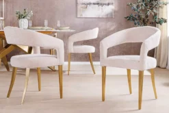 Skandinavischer Stuhl BOUTIQUE beige Strukturstoff brushed champagner gold Metall
