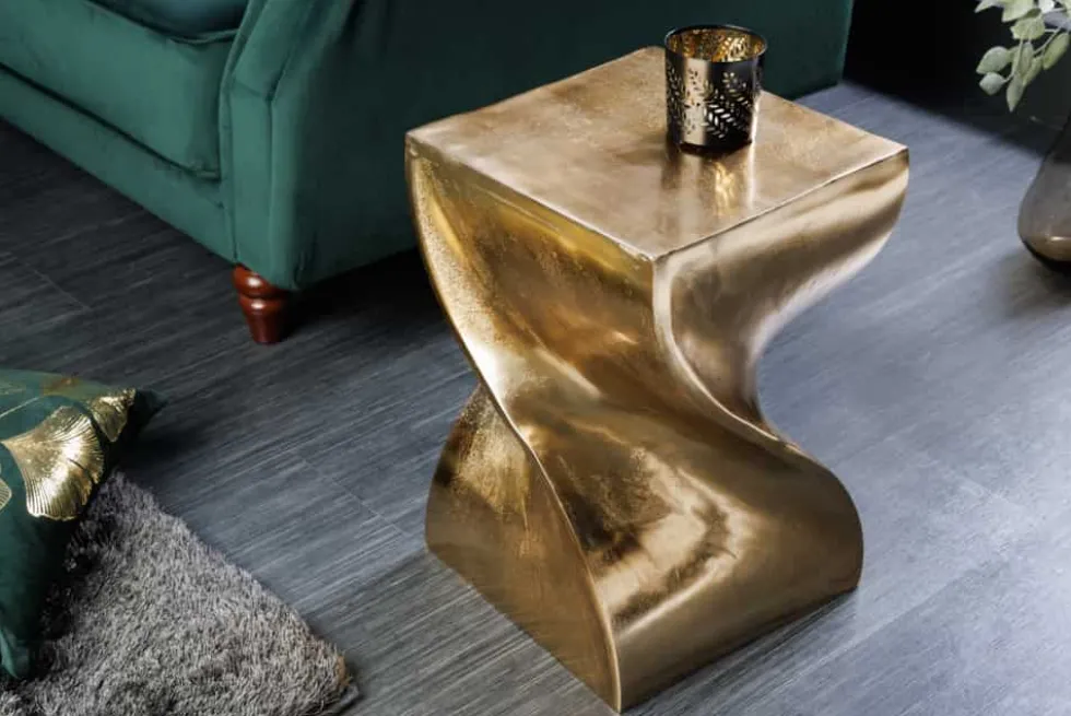Skulpturaler Beistelltisch TWIST 45cm gold Aluminium handmade Sitzhocker Nachttisch