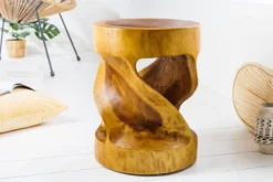 Skulpturaler Beistelltisch ARTE 35cm natur Suarholz rund handmade in Bali Sitzhocker