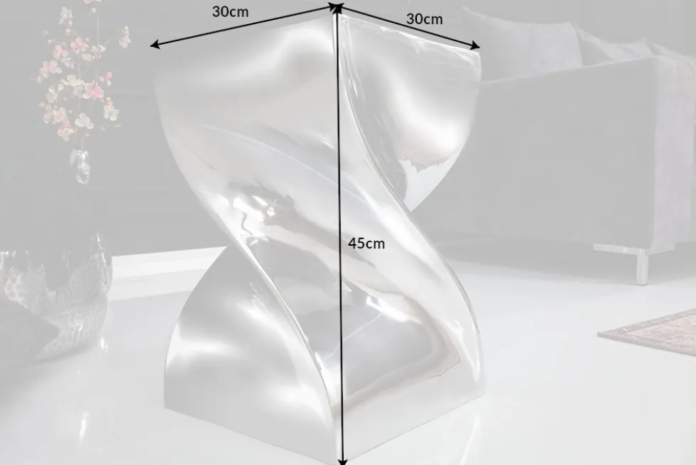 Skulpturaler Beistelltisch TWIST 45cm silber Aluminium poliert Sitzhocker Modern Design