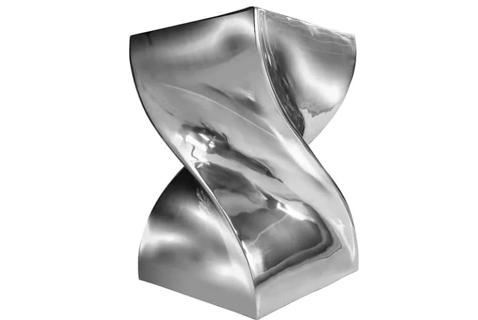 Skulpturaler Beistelltisch TWIST 45cm silber Aluminium poliert Sitzhocker Modern Design