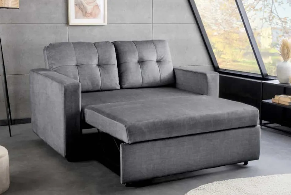Sofa mit Schlaffunktion SMART 140cm grau hochwertiger Vogue Seiden Samtstoff