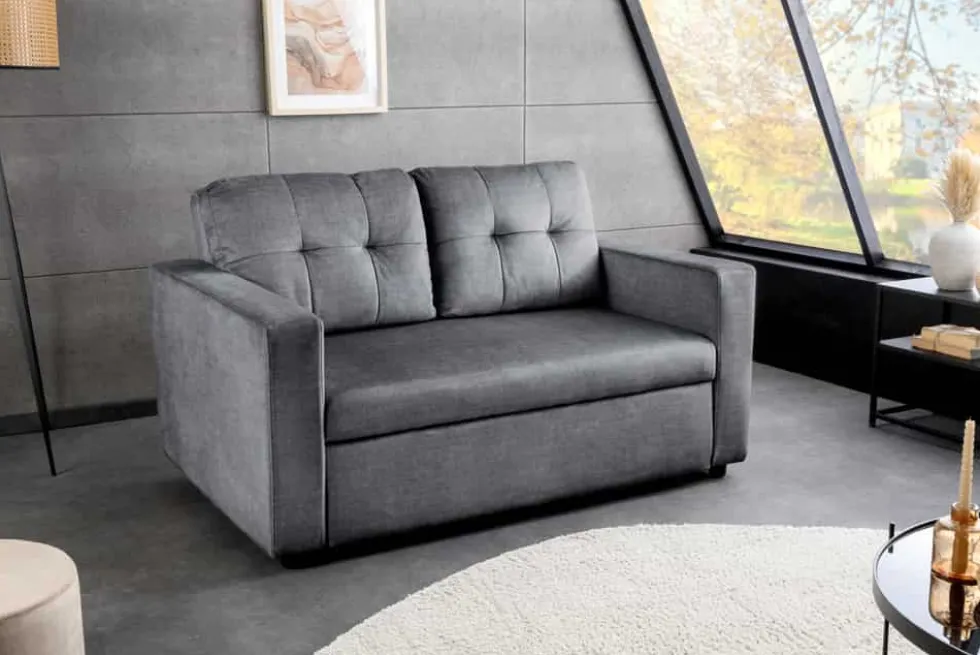 Sofa mit Schlaffunktion SMART 140cm grau hochwertiger Vogue Seiden Samtstoff