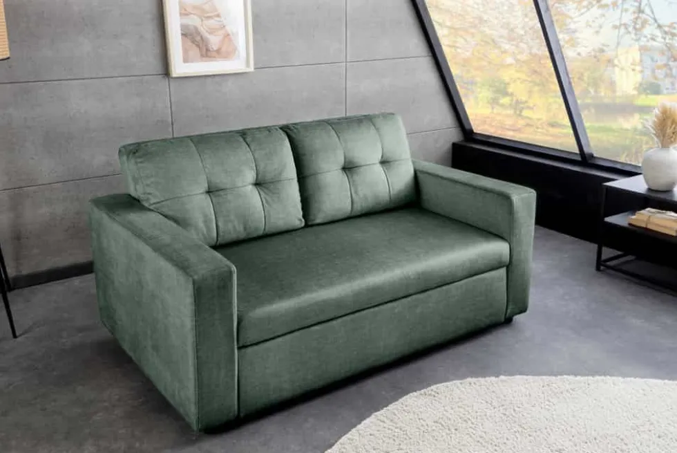 Sofa mit Schlaffunktion SMART moosgrün hochwertiger Vogue Seiden Samtstoff