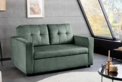 Sofa mit Schlaffunktion SMART moosgrün hochwertiger Vogue Seiden Samtstoff