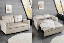 Sofa mit Schlaffunktion SMART 140cm champagner beige hochwertiger Vogue Seiden Samtstoff