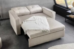Sofa mit Schlaffunktion SMART 140cm champagner beige hochwertiger Vogue Seiden Samtstoff
