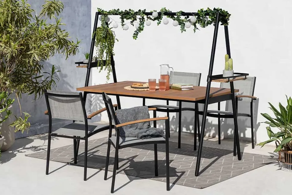 Stapelbarer Gartenstuhl RIO anthrazit grau natur Aluminium Massivholz wetterfest