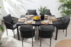 Stapelbarer Stuhl ROPE anthrazit Aluminium Gartensessel inkl. Kissen In- und Outdoor