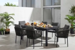 Stapelbarer Stuhl ROPE anthrazit Aluminium Gartensessel inkl. Kissen In- und Outdoor