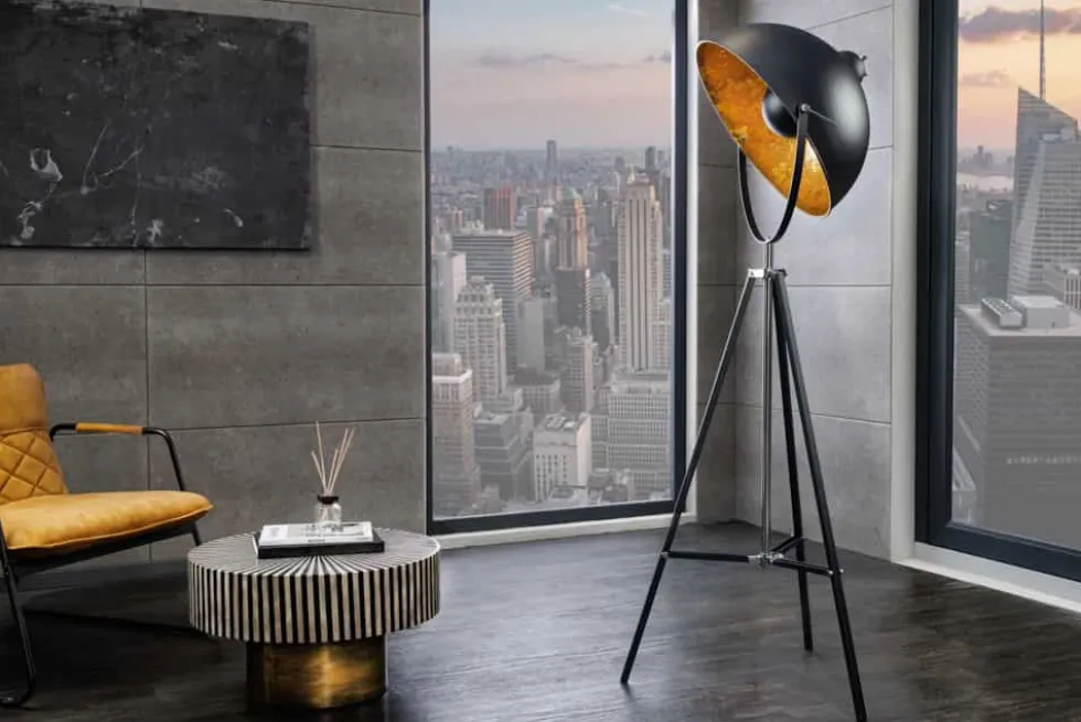 Stehlampe BIG STUDIO 170cm schwarz Blattgold-Optik Industrial Design