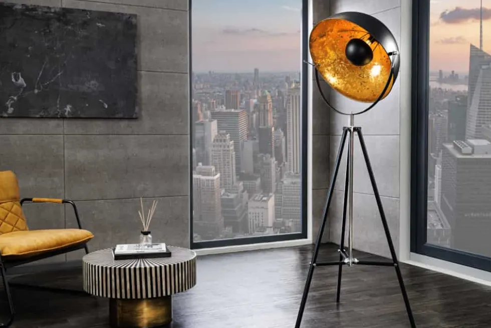 Stehlampe BIG STUDIO 170cm schwarz Blattgold-Optik Industrial Design