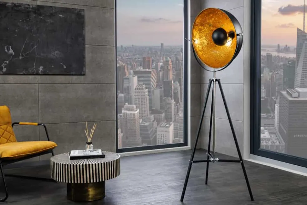 Stehlampe BIG STUDIO 170cm schwarz Blattgold-Optik Industrial Design