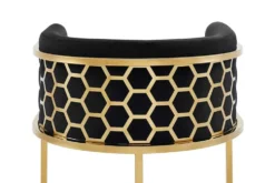 Stilvoller Barhocker ELEGANCE schwarz Samt gold Edelstahl mit Armlehne und Fußablage