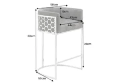 Stilvoller Barhocker ELEGANCE grau Samt silber Edelstahl mit Armlehne und Fußablage