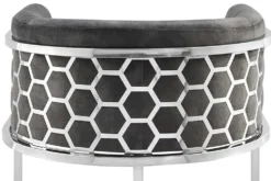 Stilvoller Barhocker ELEGANCE grau Samt silber Edelstahl mit Armlehne und Fußablage