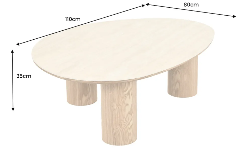 Stilvoller Couchtisch ORGANIKO 110cm natur Eiche Travertin Keramik