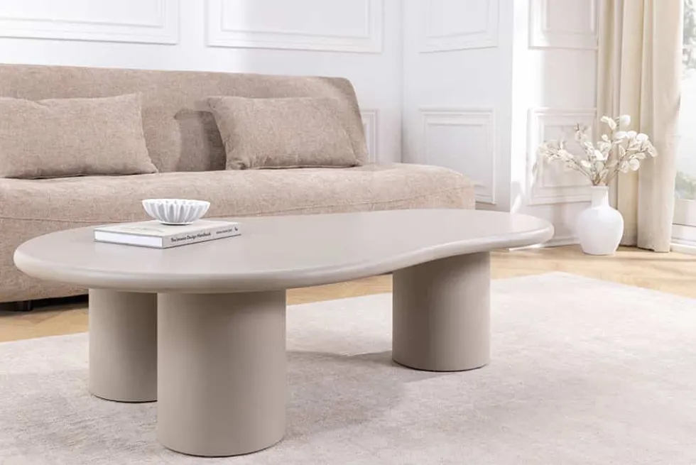 Stilvoller Couchtisch ORGANIKO 130cm cement greige organische Form
