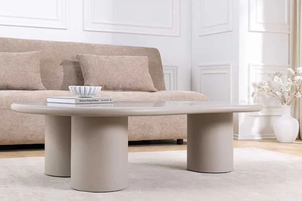Stilvoller Couchtisch ORGANIKO 130cm cement greige organische Form