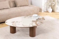 Stilvoller Couchtisch ORGANIKO 110cm weiß braun Walnuss Pandora Keramik